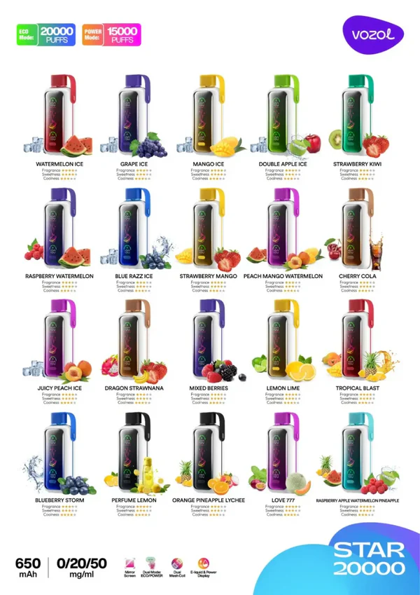 vozol star 20k 20000 puffs flavours list vozol star 20k 20000 puffs flavours list