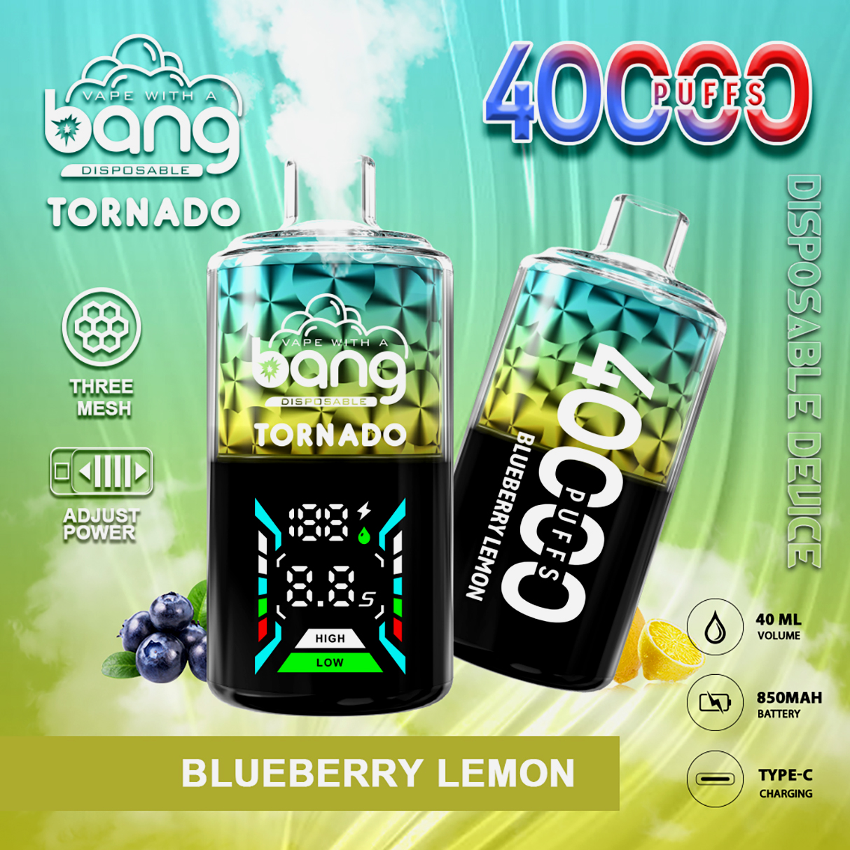 Bang Tornado 40000 Puffs 40k Vape BLUEBERRY LEMON Bang Tornado 40000 Puffs 40k Vape BLUEBERRY LEMON