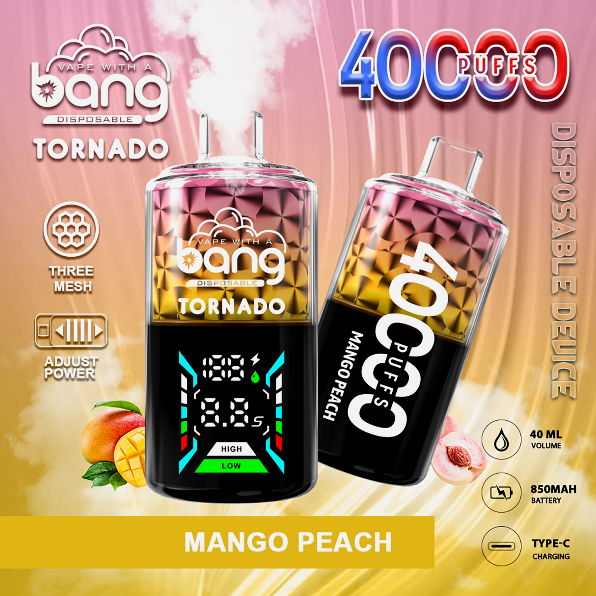 Bang Tornado 40000 Puffs 40k Vape MANGO PEACH Bang Tornado 40000 Puffs 40k Vape MANGO PEACH