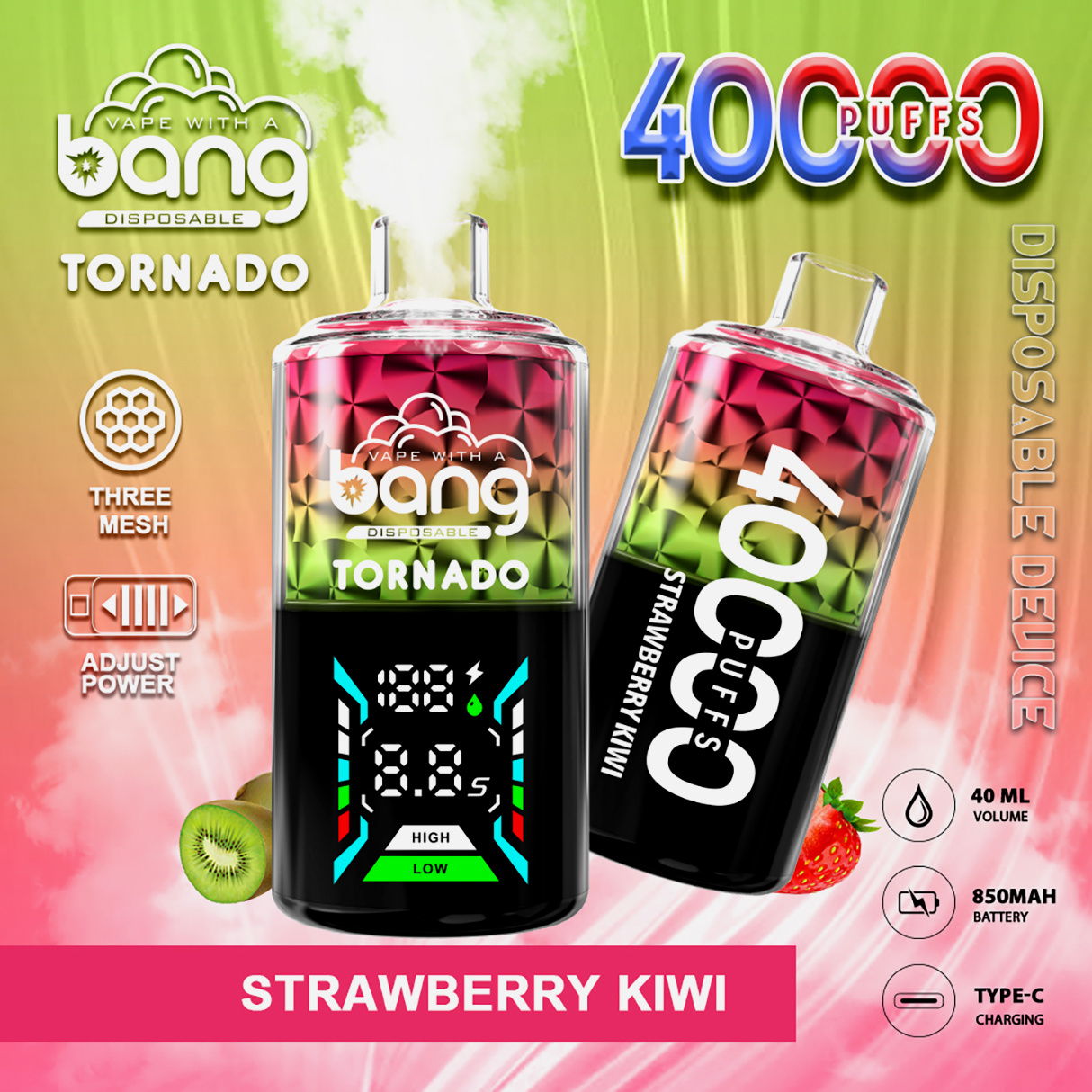 Bang Tornado 40000 Puffów 40k Vape Strawberry Kiwi Bang Tornado 40000 Puffów 40k Vape Strawberry Kiwi
