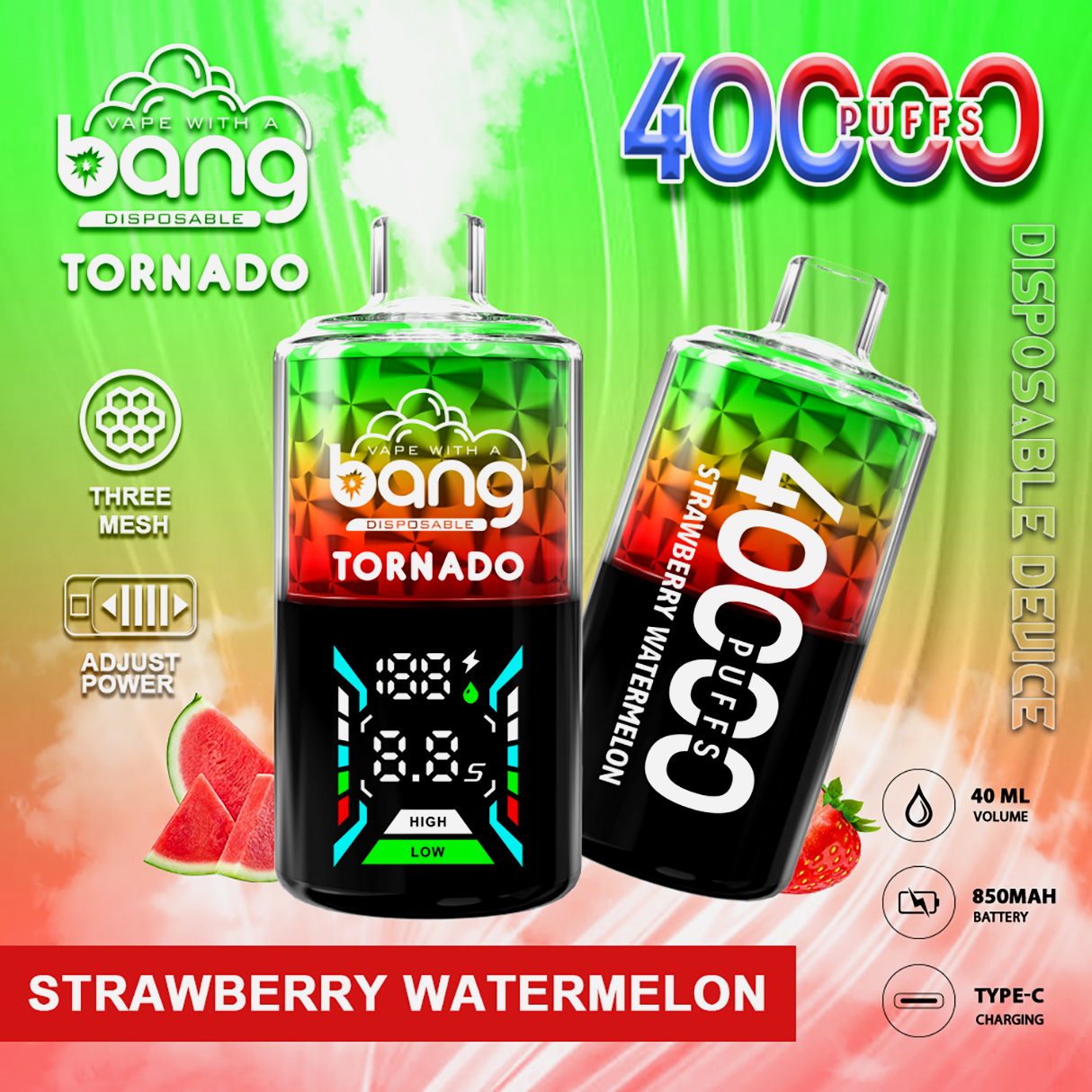 Bang Tornado 40000 Puffs 40k Vape Strawberry Watermelon Bang Tornado 40000 Puffs 40k Vape Strawberry Watermelon