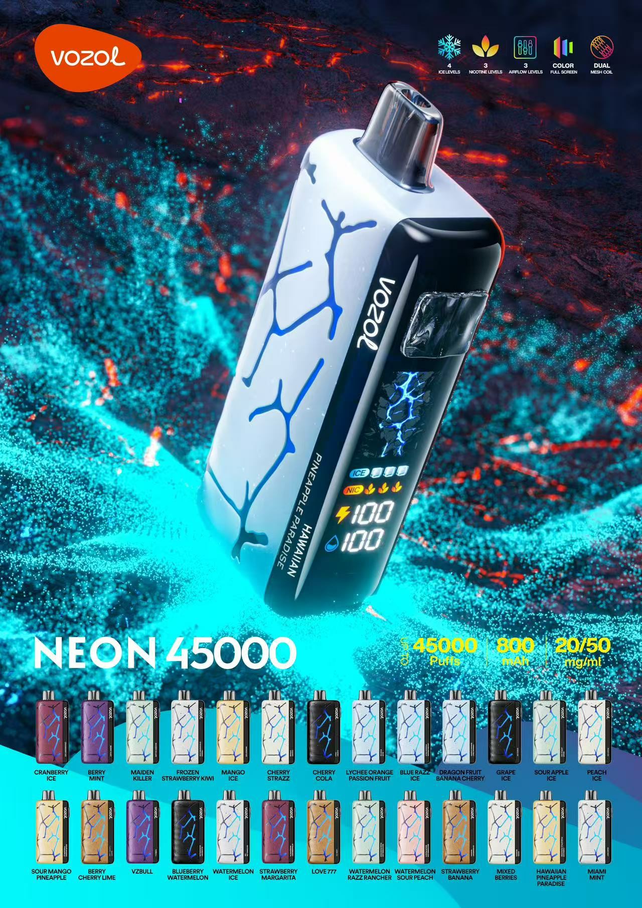 Vozol Neon 45000 Puffs 45K Förfylld engångssats 24ml Vozol Neon 45000 Puffs 45K Förfylld engångssats 24ml