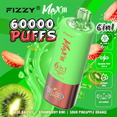 fizzy max iii 60000 puffs blue razz ice strawberry kiwi sour ananas orange
