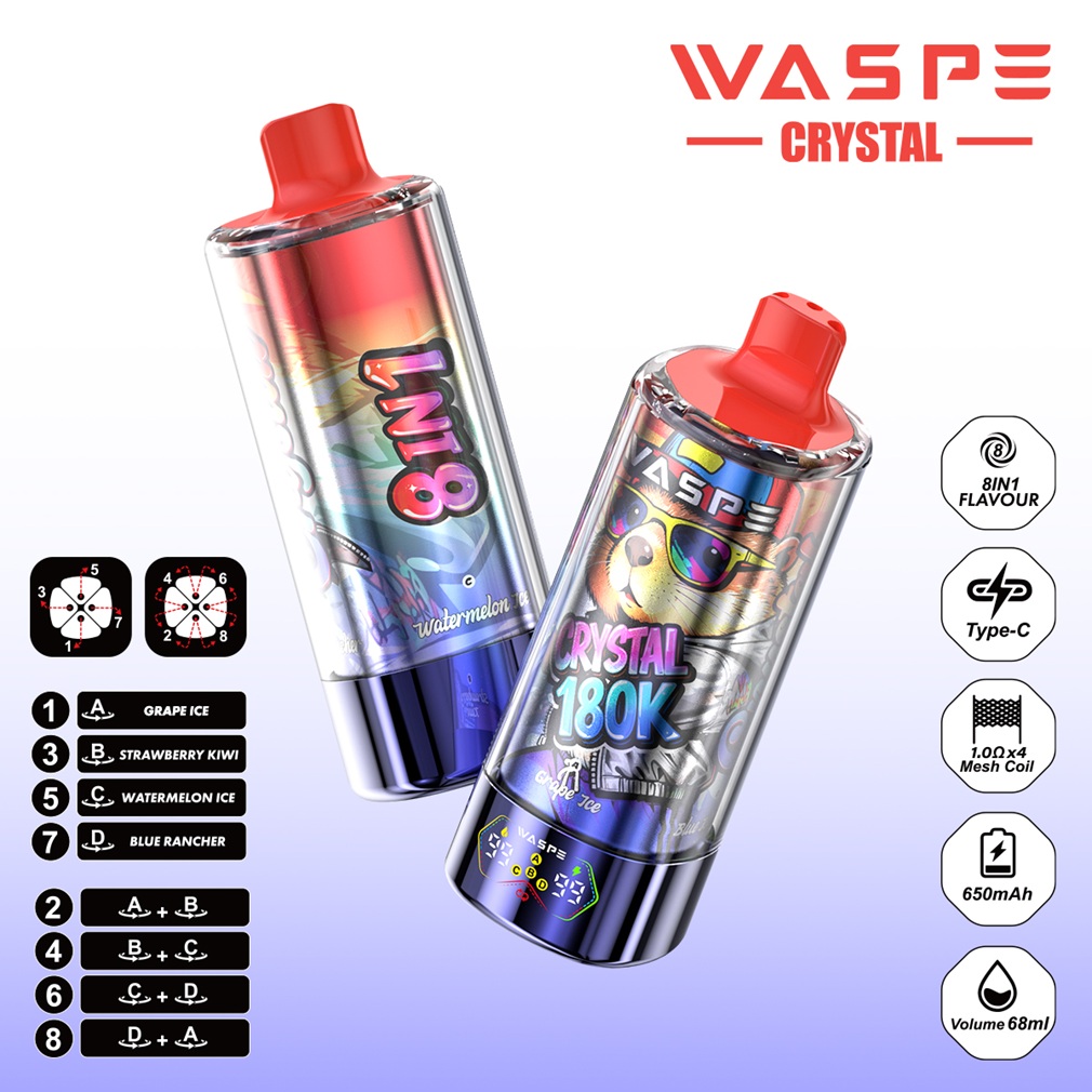 Grape Ice & Strawberry Kiwi & Watermelon Ice & Blue Rancher WASPE Crystal 180K