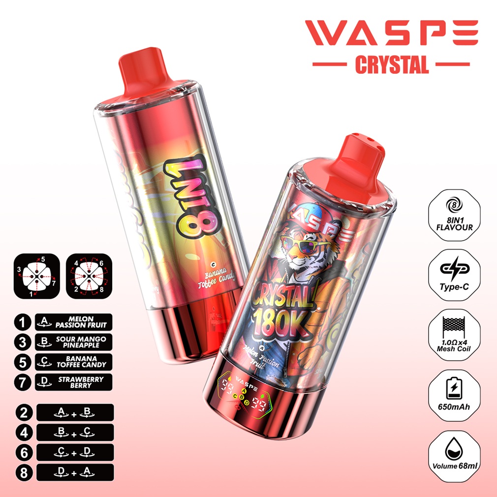 Melon Passion Fruit & Sour Mango Pineapple & Banana Toffee Candy & Strawberry Berry WASPE Crystal 180K