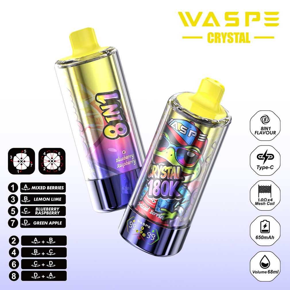 Mixed Berries & Lemon Lime & Blueberry Raspberry & Green Apple WASPE Crystal 180K