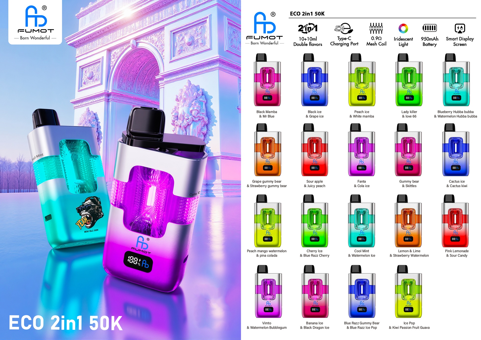 RandM Fumot ECO 2in1 50K Puffs Flavors RandM Fumot ECO 2in1 50K Puffs Flavors