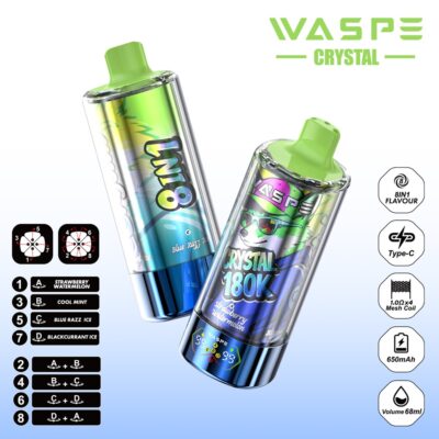 Strawberry Watermelon & Cool Mint & Blue Razz Ice & Blackcurrant Ice WASPE Crystal 180K