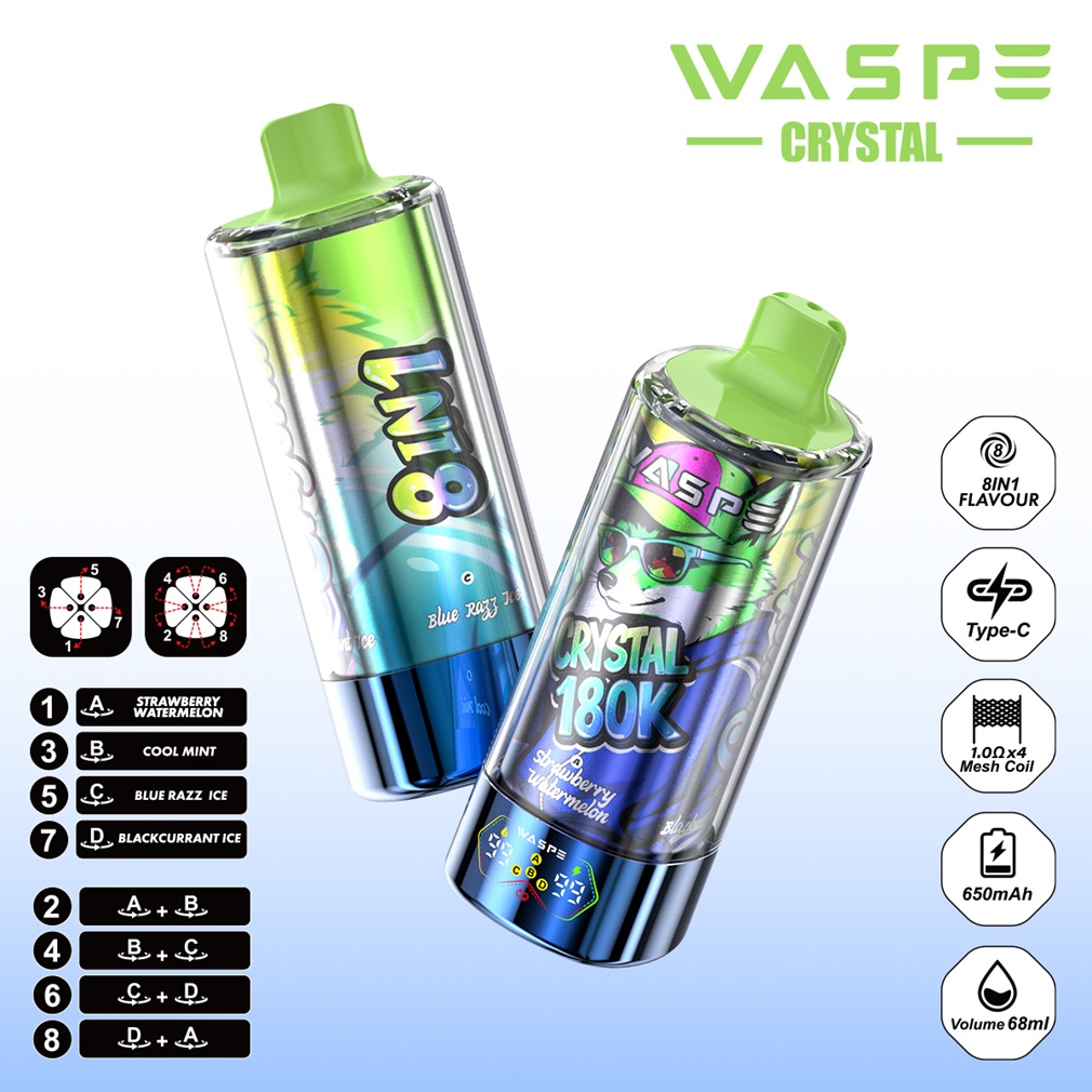 Strawberry Watermelon & Cool Mint & Blue Razz Ice & Blackcurrant Ice WASPE Crystal 180K
