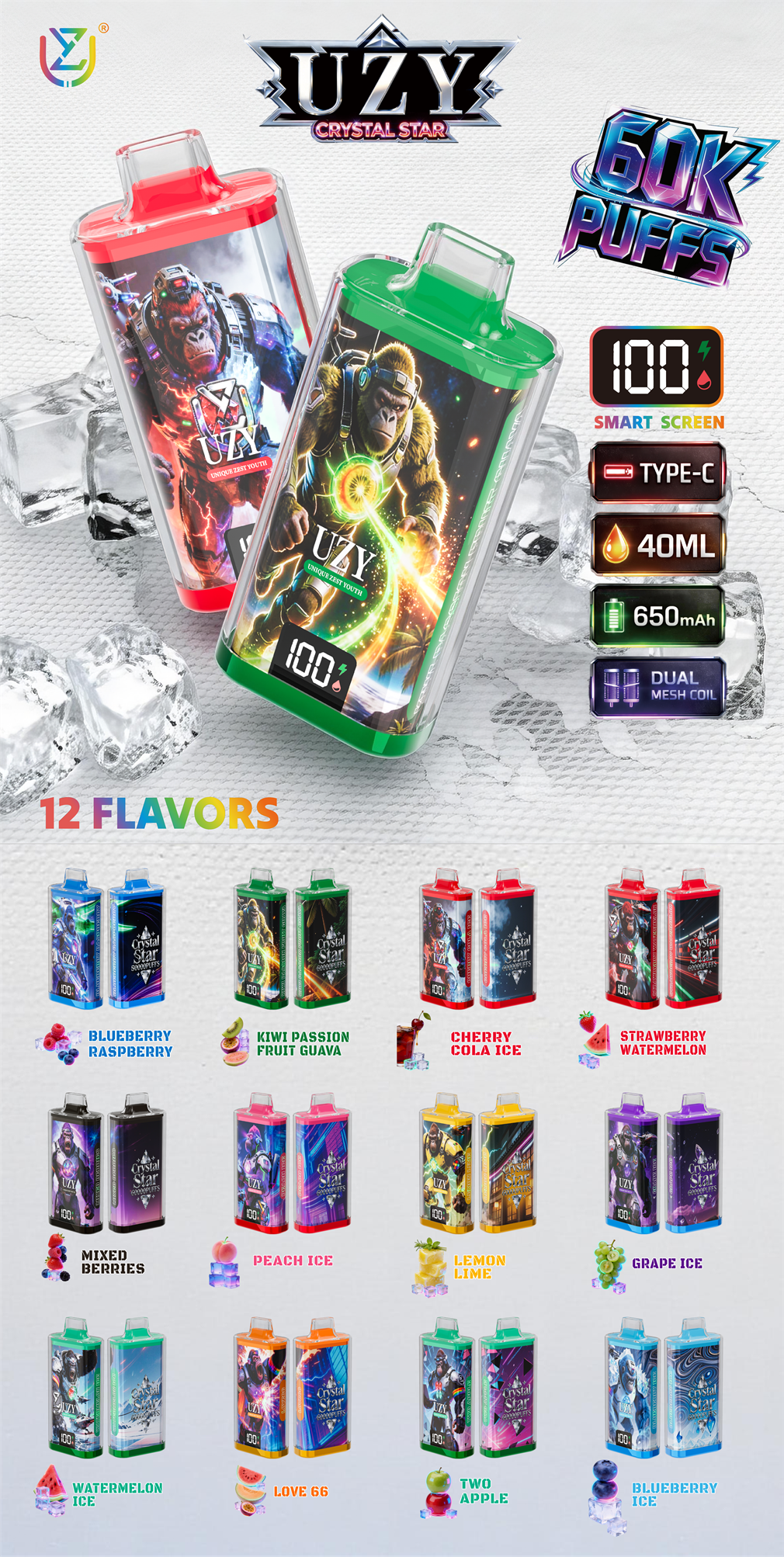 UZY Crystal Star 60000 Puffs Flavors UZY Crystal Star 60000 Puffs Flavors