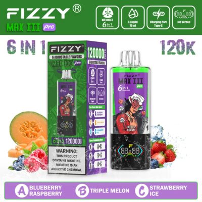Fizzy Max Ill 120K Puffs Flavor Blueberry Raspberry & Triple Melon & Strawberry Ice