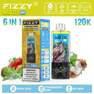 Fizzy Max Ill 120K Puffs Flavor Coco Loco & Strawberry Kiwi & Ice Mint