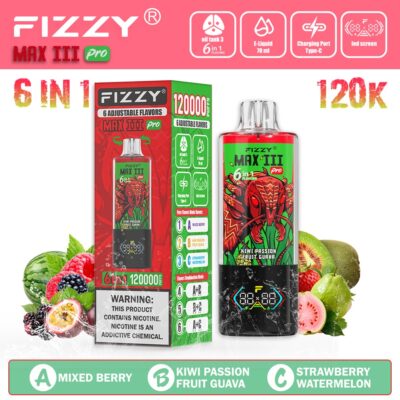 Fizzy Max Ill 120K Puffs Flavor Mixed Berry & Kiwi Passion Fruit Guava & StrawberryWatermelon