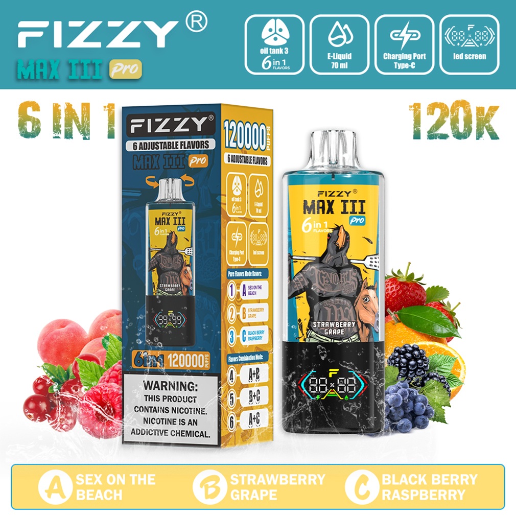 Fizzy Max Ill 120K Puffs Flavor Sex On The Beach & Strawberry Grape & Black Berry Raspberry
