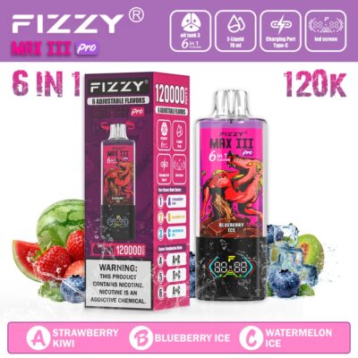 Fizzy Max Ill 120K Puffs Flavor Strawberry Kiwi & Blueberry Ice & Watermelon Ice