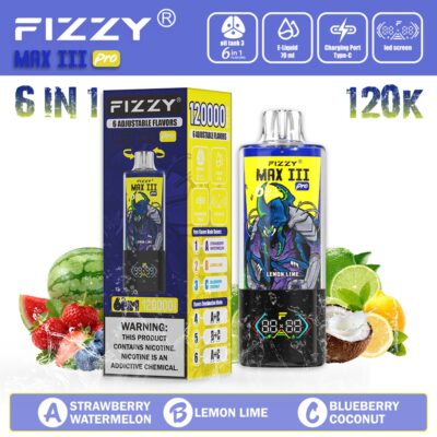 Fizzy Max Ill 120K Puffs Flavor Strawberry Watermelon & Lemon Lime & BlueberryCoconut