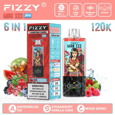 Fizzy Max Ill 120K Puffs Flavor Watermelon Ice & Strawberry Vanilla Coke & Mixed Berry