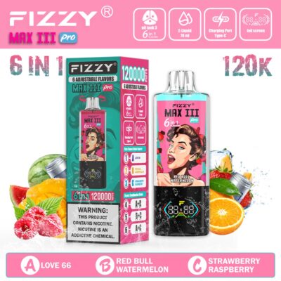 Fizzy Max Ill 120K Puffs Flavor love 66 & red bull watermelon & strawberry raspberry
