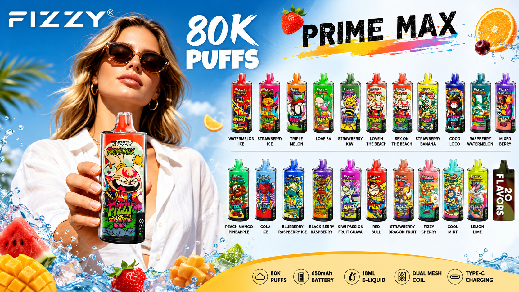 Fizzy PRIME MAX 80000 Puffs Flavors
