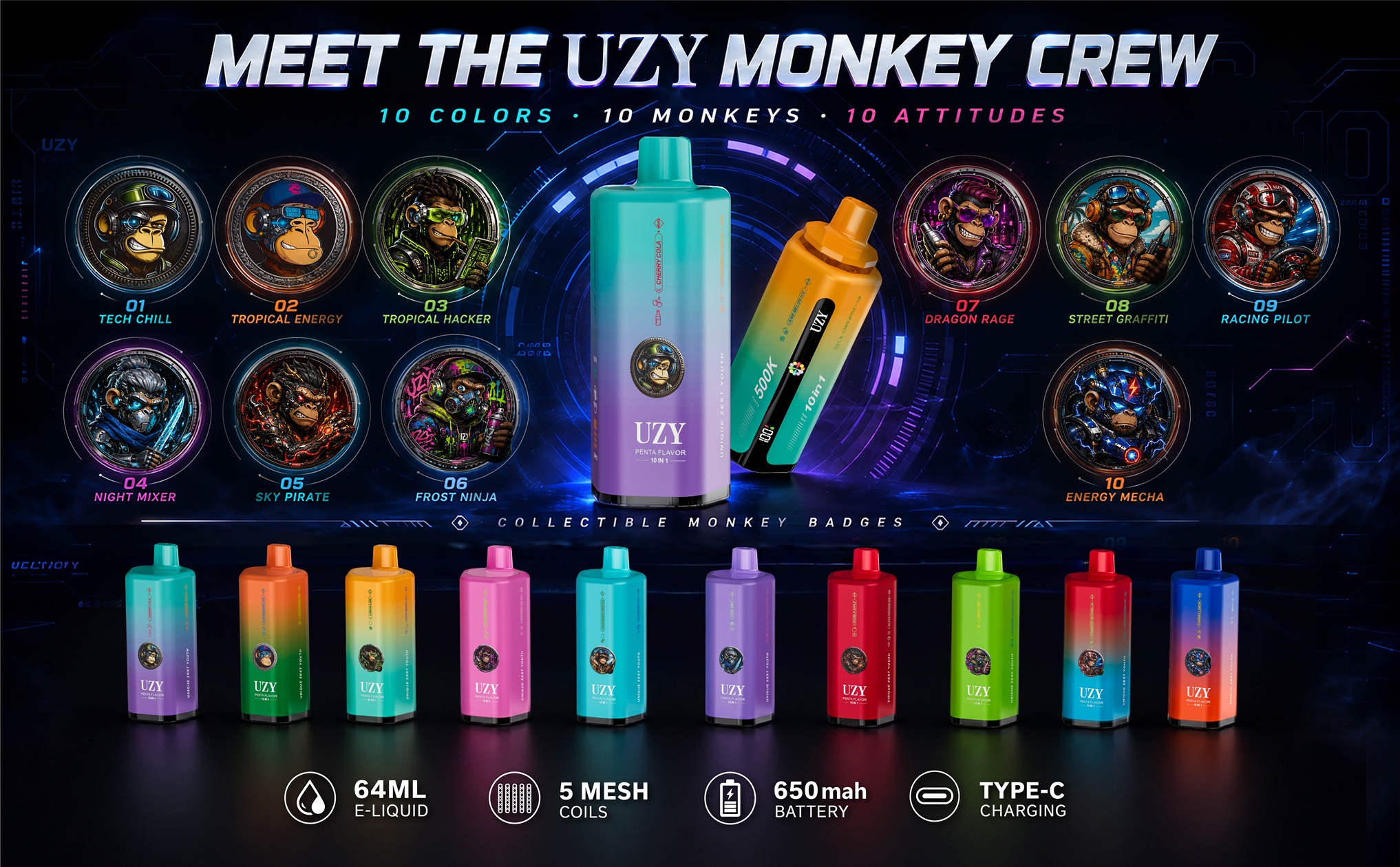 UZY Penta Flavor 10 IN 1 500K Puffs Flavors
