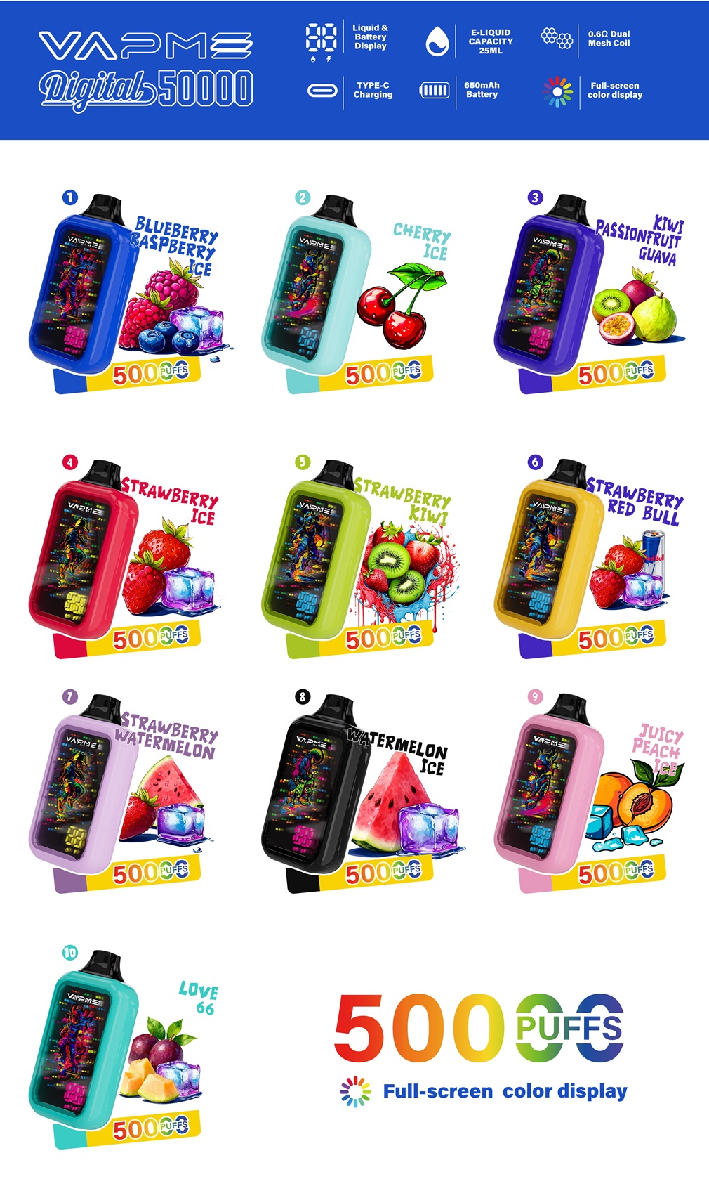 Vapme Digital 50000 Puffs Flavors Vapme Digital 50000 Puffs Flavors