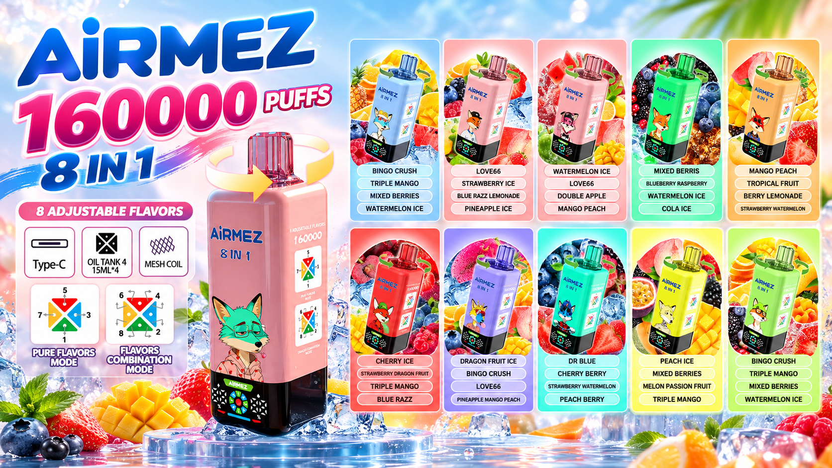 Airmez FOX 160K Puffs 8in1 Flavors