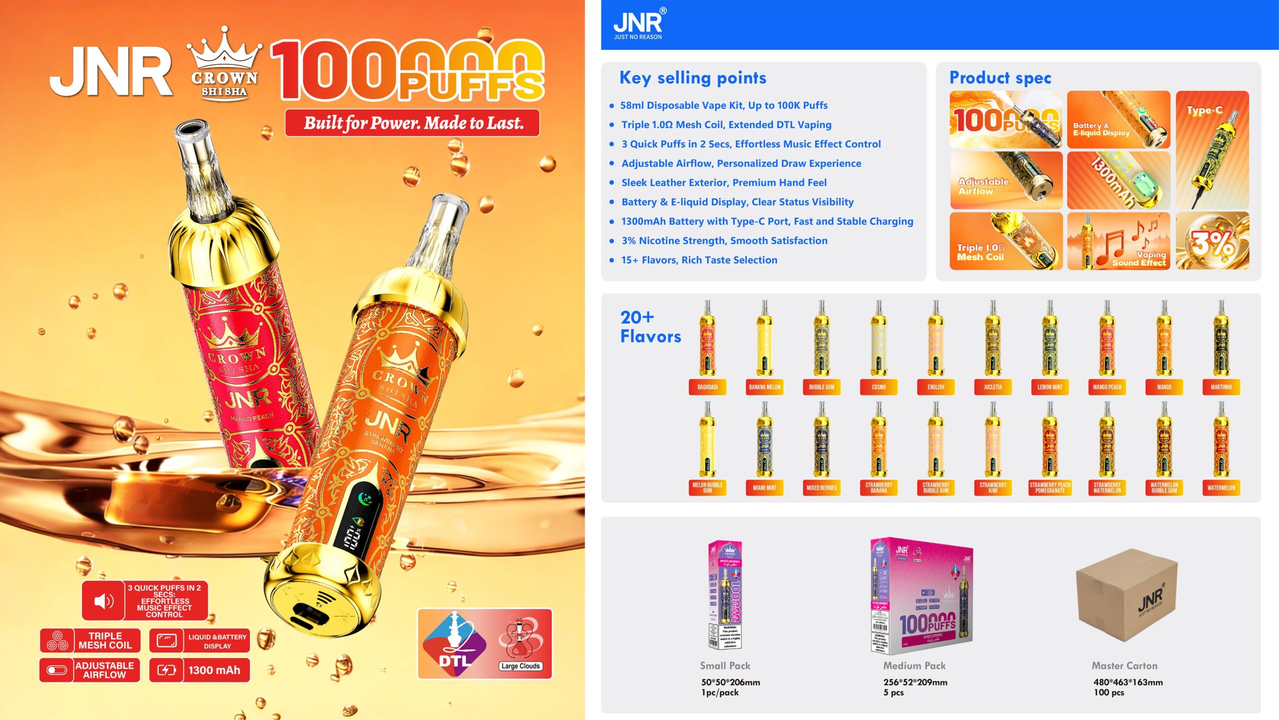 JNR Crown Shisha 100K Puffs Flavors JNR Crown Shisha 100K Puffs Flavors