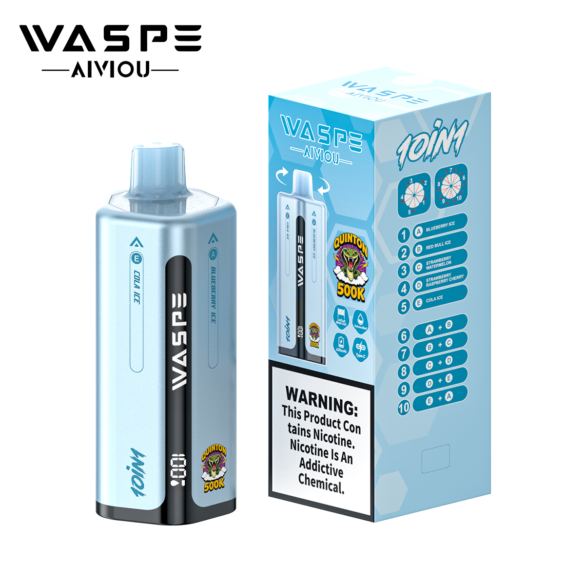 Waspe 10in1 Quinton 500K Puffs Flavors 3