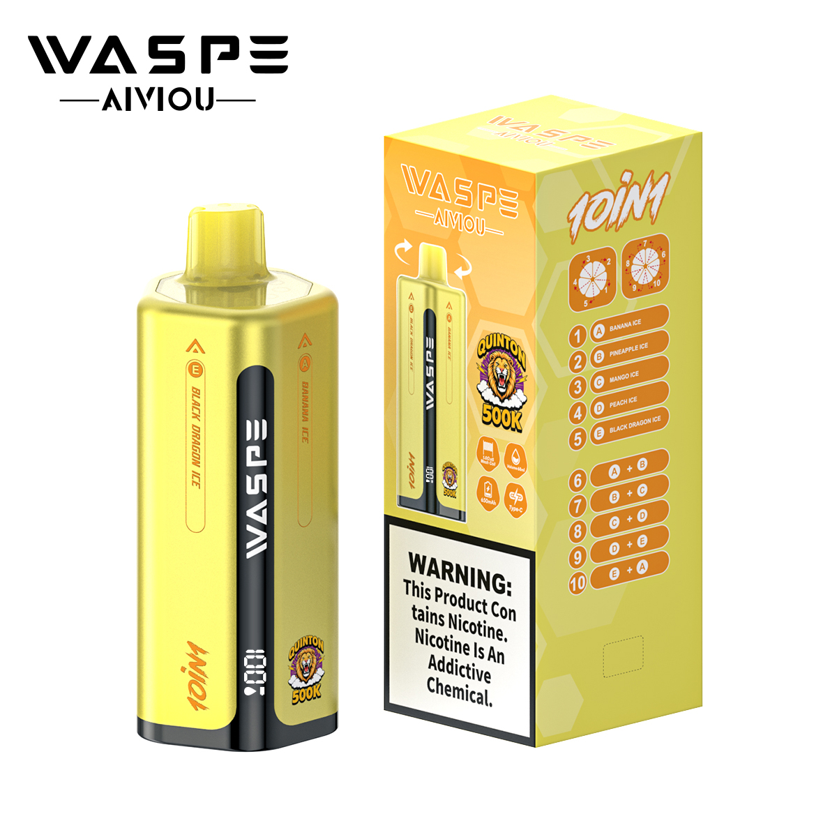 Waspe 10in1 Quinton 500K Puffs Flavors 5