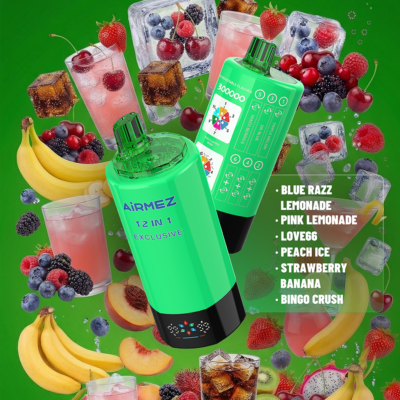 Airmez FOX 300K Puffs BLUE RAZZ LEMONADE、PINK LEMONADE、LOVE66、PEACH ICE、STRAWBERRY BANANA、BINGO CRUSH