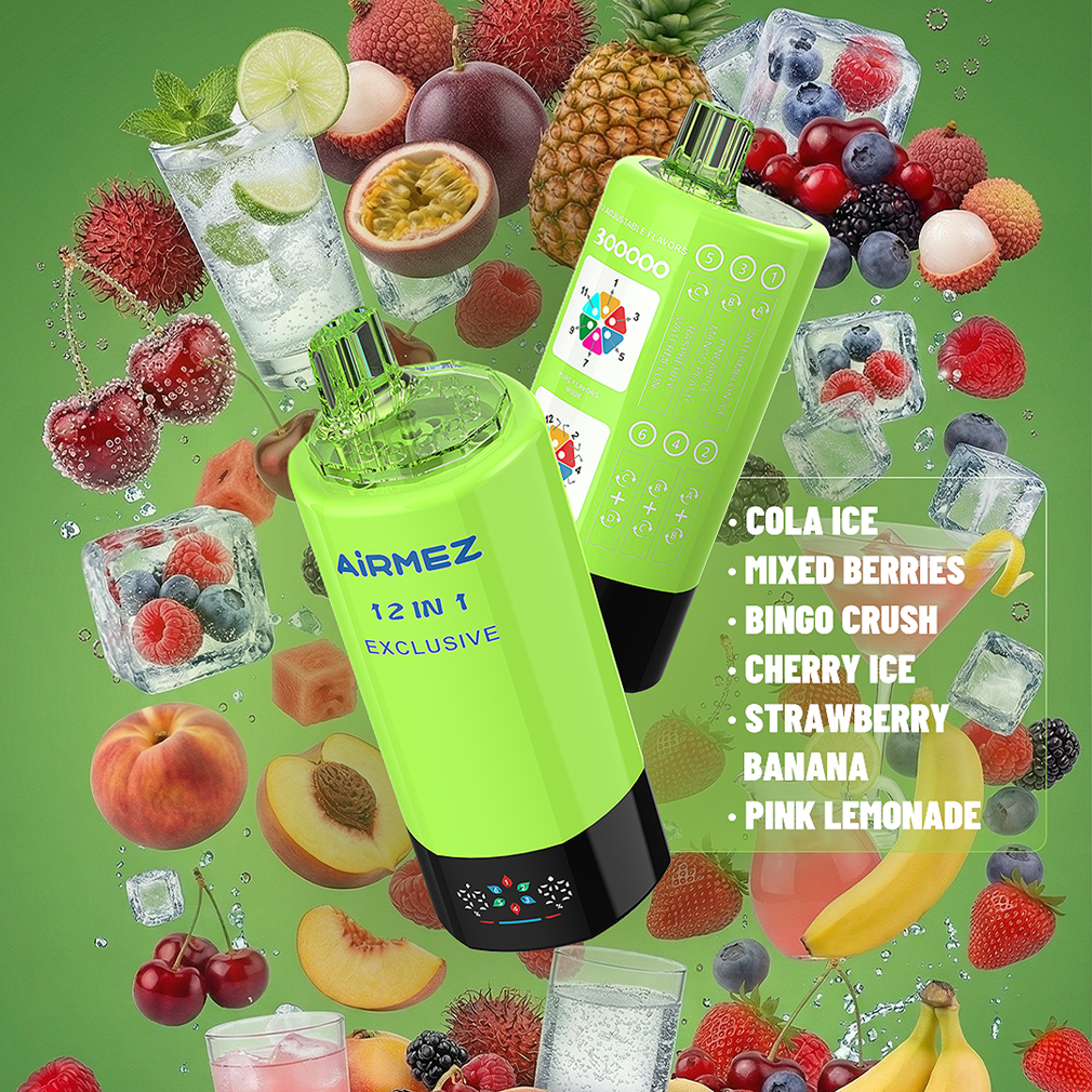 Airmez FOX 300K Puffs COLA ICE、MIXED BERRIES、BINGO CRUSH、CHRRY ICE 、STRAWBERRY BANANA、PINK LEMONADE