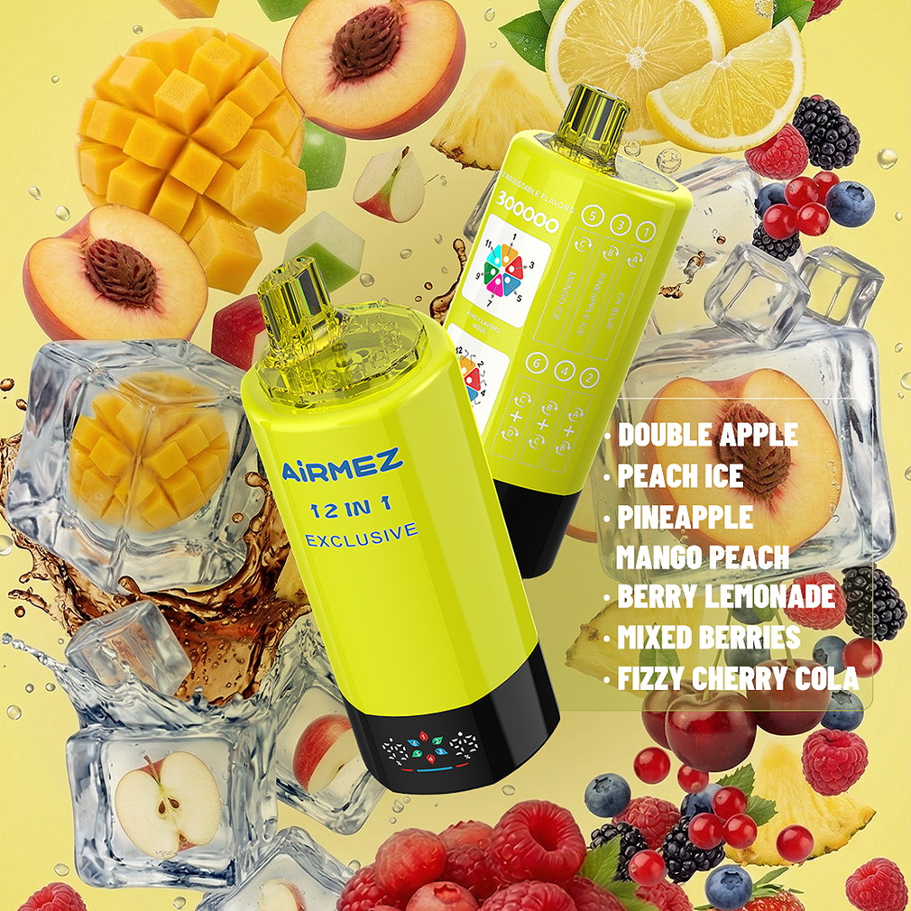 Airmez FOX 300K Puffs DOUBLE APPLE、PEACH ICE、BERRY LEMONADE、PINEAPPLE MANGO PEACH、MIXED BERRIES、FIZZY CHERRY COLA