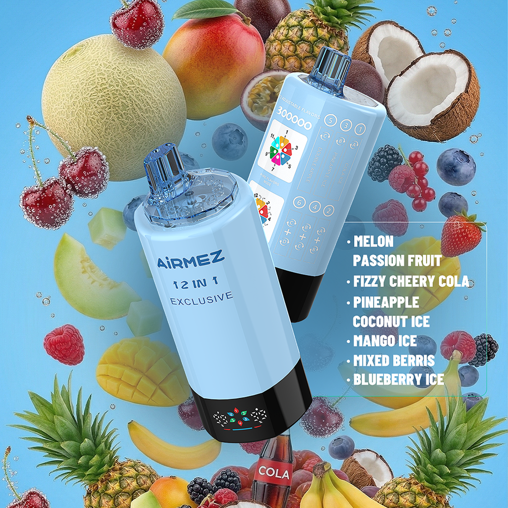 Airmez FOX 300K Puffs MELON PASSION FRUIT、FIZZY CHERRY COLA、PINEAPPLE COCONUT ICE、MANGO ICE、MIXED BERRIES、BLUEBERRY ICE