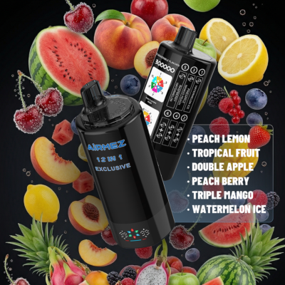 Airmez FOX 300K Puffs PEACH LEMON、TROPICAL FRUIT、DOUBLE APPLE、PEACH BERRY、TRIPLE MANGO、WATERMELON ICE