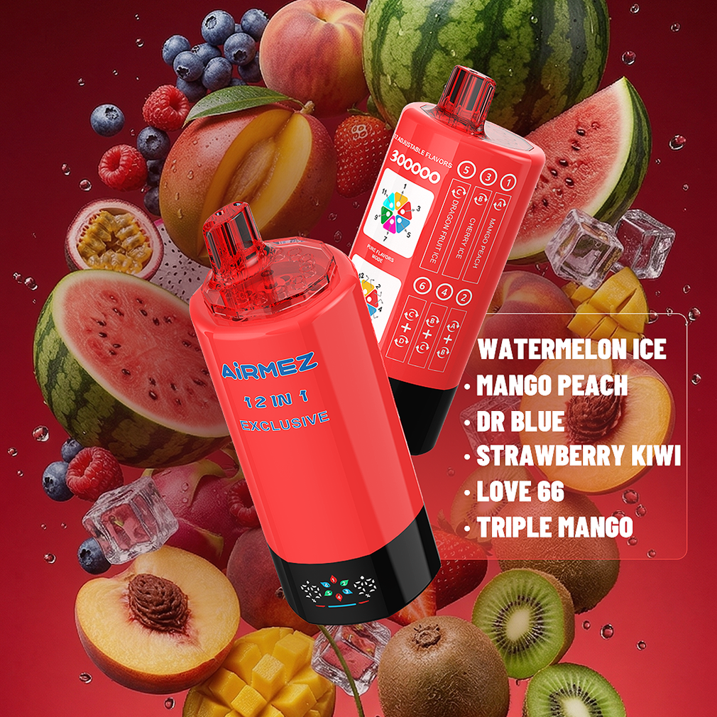 Airmez FOX 300K Puffs WATERMELON ICE、MANGO PEACH、DR BLUE、STRAWBERRY KIWI、LOVE66、TRIPLE MANGO